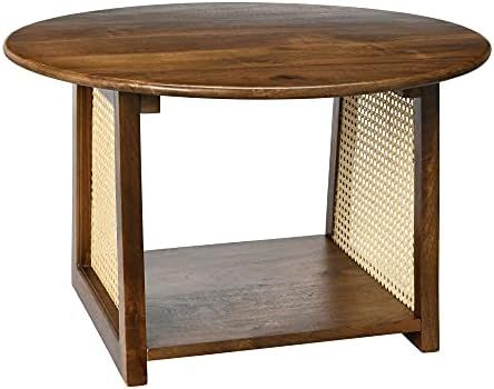 Creative Co-Op Mango Wood with Woven Cane Transitional Living Room Accent Walnut Finish Coffee Ta... | Amazon (US)