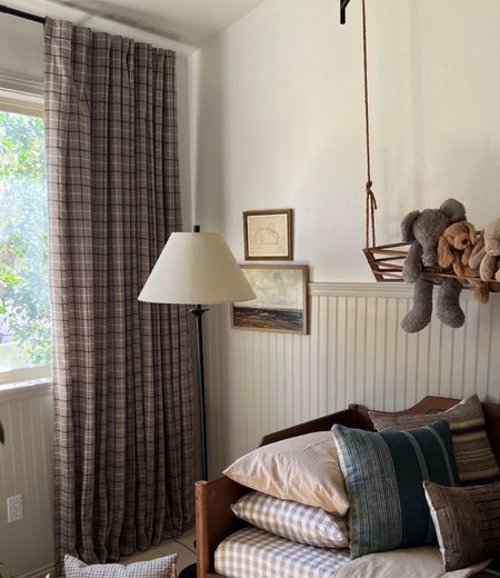 Toddler room neutral kid boys bedroom styling ideas 

Affordable lined curtains striped Hmong pillow covers solid wood daybed stuffed animals checkered patterned rug vintage style art bunny print 

#LTKxPrime #LTKsalealert #LTKHolidaySale