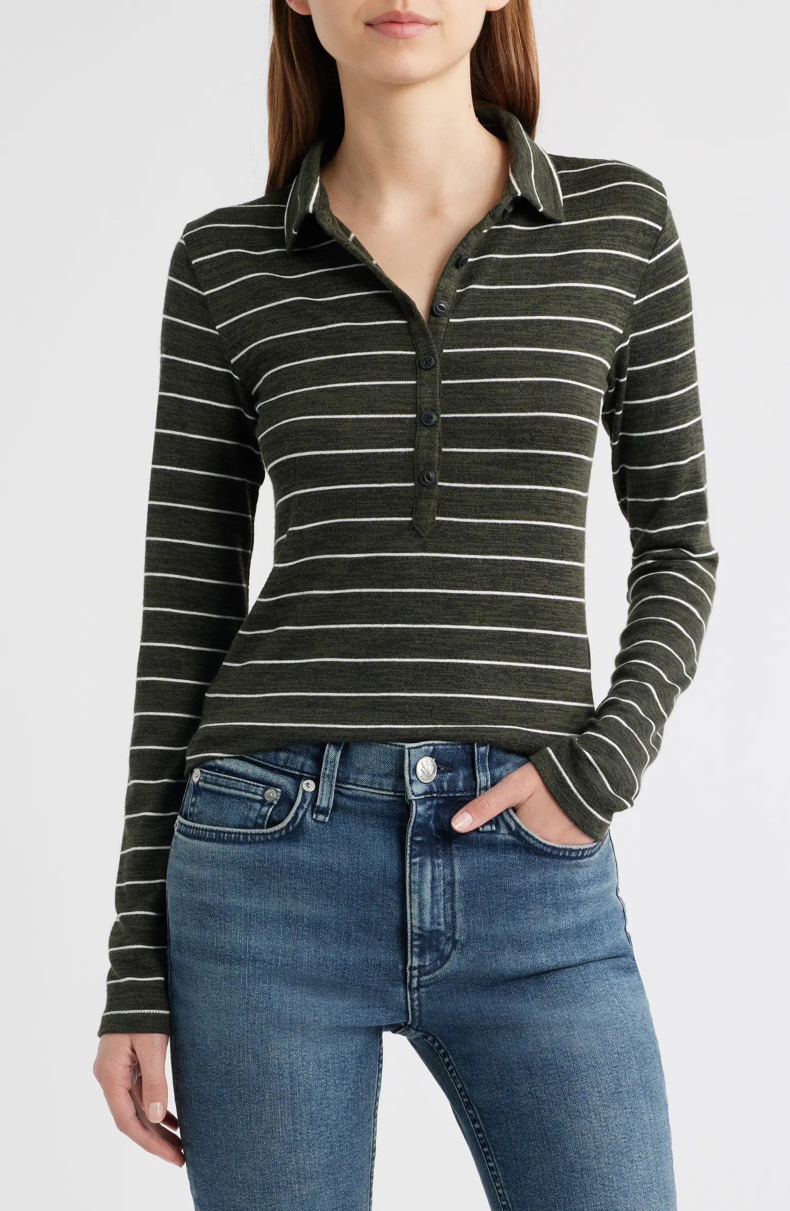rag & bone The Knit Stripe Long Sleeve Polo | Nordstrom | Nordstrom