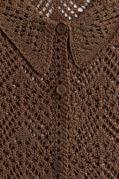Pointelle-knit Cardigan - Brown - Ladies | H&M US | H&M (US + CA)