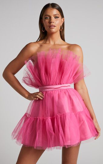 Amalya Mini Dress - Tiered Tulle Fit and Flare Dress in Hot Pink | Showpo (US, UK & Europe)