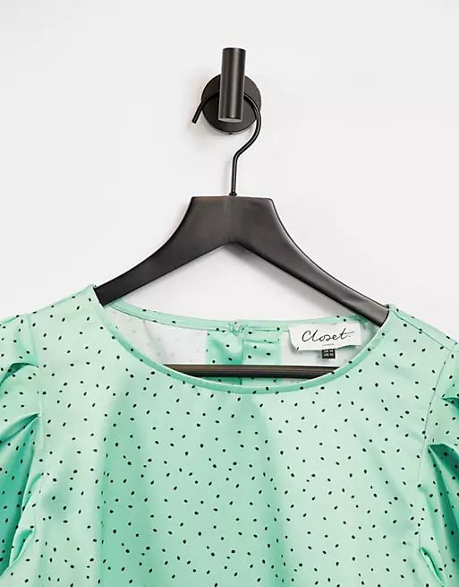 Closet London puff sleeve top in mint polka dot print | ASOS (Global)