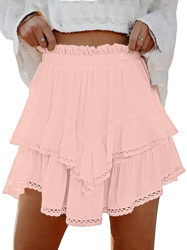 Lepunuo Boho Shorts for Women High Waisted Ruffle Tiered Flowy Skirts with Shorts Underneath Western Outfits Skorts | Amazon (US)