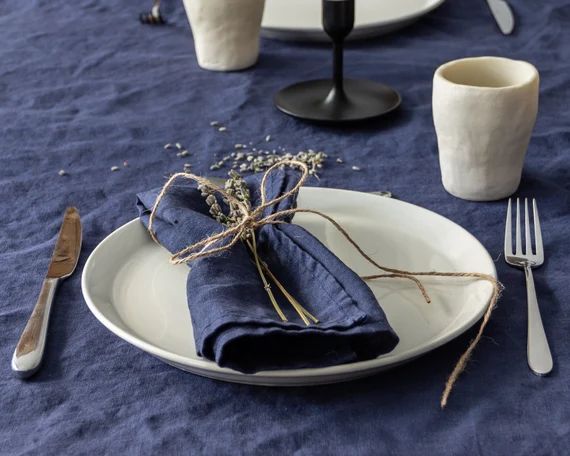 Linen Napkins in Navy Blue Natural Washed Pure Linen | Etsy | Etsy (US)