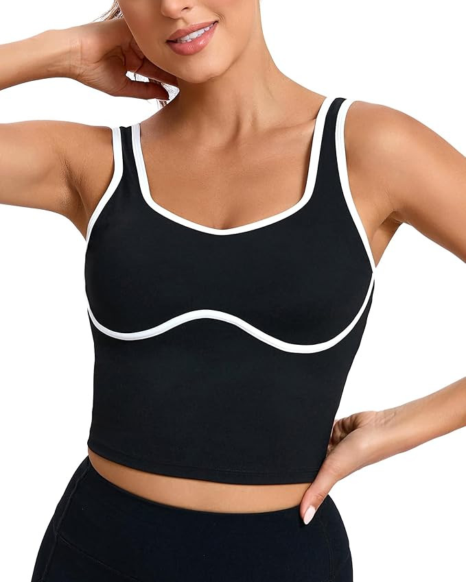 RUNNING GIRL Sports Bras for Women,Longline Workout Crop Tank Tops Padded with Built in Shelf Pad... | Amazon (US)