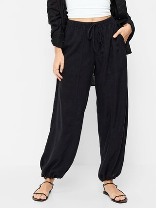 Mid-Rise Linen-Blend Cinched-Ankle Pants | Old Navy (US)