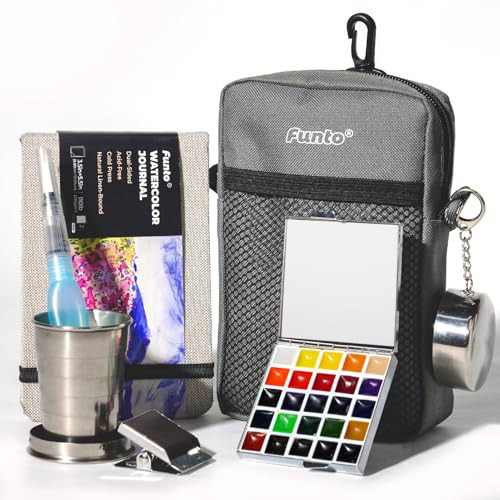 Funto Mini Watercolor Paint Set, All-In-One 24-Color Travel Paint Kit, with Crossbody Bag, Watercolor Journal, Paint Water Cup, Pocket Set for Artists | Amazon (US)