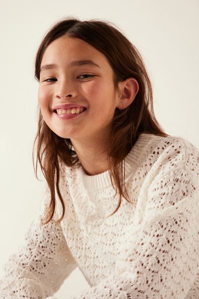Pointelle-knit Sweater - White - Kids | H&M US | H&M (US + CA)