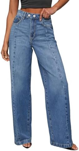 Sidefeel Women's Wide Leg Jeans High Waisted Stretchy Baggy Front Seam Denim Pants | Amazon (US)