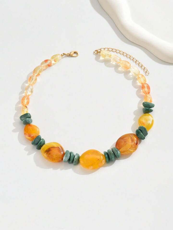 1 Stuk Modieuze, Elegante Lente/Zomer Nieuwe Geometrische, Veelkleurige Harsvis, Zilveren Medusa Bedel, Ketting Met Imitatie Jade Slangenpatroon En Amberkleurige Kralen In Hars En Turquoise Voor Dames. Geschikt Voor Elegante Dames, Passend Bij Elke Outfit En Vakantiesieraden. Elke Harskraal Heeft Een Unieke Kleur, Allemaal Handgemaakt Van Veelkleurige Hars. | SHEIN