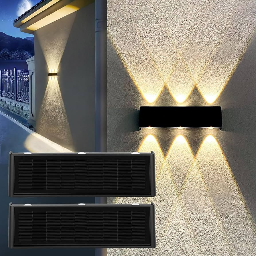 Solar Lights Outdoor Aluminum 3000K Warm White Solar Wall Lights Outdoor Waterproof Up and Down S... | Amazon (US)