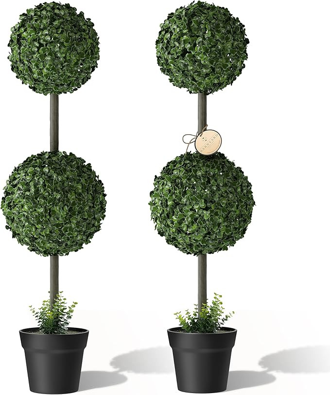 Barnyard Designs Artificial Boxwood Topiary Ball Tree, Front Porch Home Decor, Faux Fake Plant De... | Amazon (US)