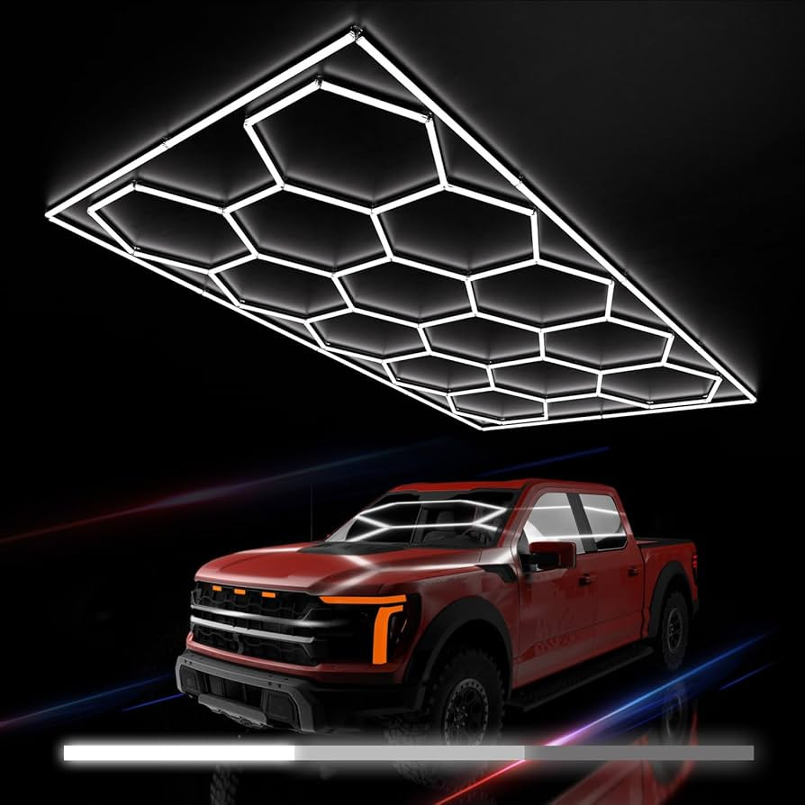 Hexagon Garage Lights : 3 Level Dimmable 14 Grids Hexagon LED Lights with Rectangle Frame - 6500K... | Amazon (US)