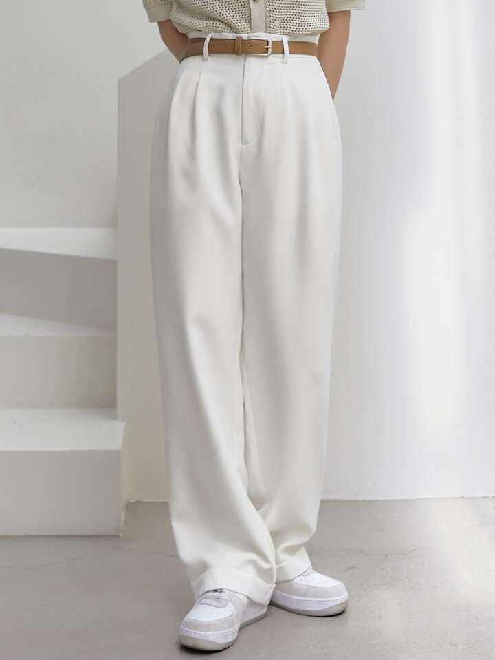 Dazy-Less Women's Plain Color Pleated Business Casual Trousers | SHEIN