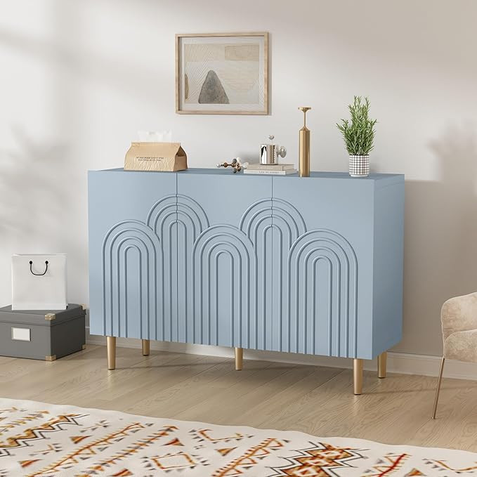ARTPOWER 47" Accent Cabinet with Cloud Relief, Sideboard Buffet Cabinet with 3 Doors, Modern Deco... | Amazon (US)