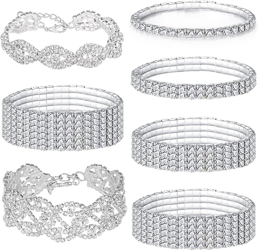 Jewdreamer 7PCS Rhinestone Bracelets for Women Cubic Zirconia Tennis Stretch Bracelet Bangle Blin... | Amazon (US)