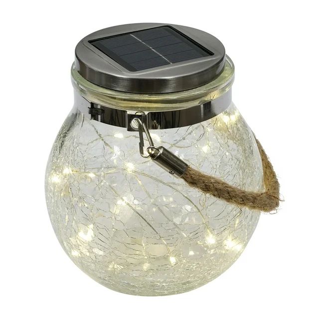 Mainstays 5.5" Crackle Glass Solar Powered Jar Light with Warm White LED Lights | Walmart (US)