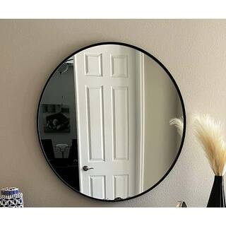 42 in. W x 42 in. H Round Metal Framed Wall Bathroom Vanity Mirror in Black for Bathroom, Living ... | The Home Depot