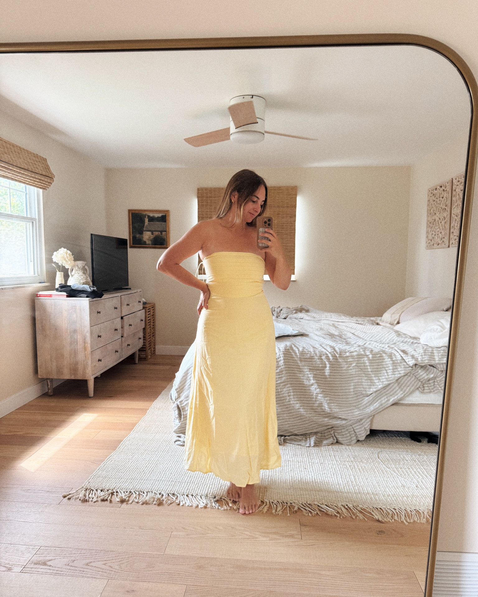 the most flattering strapless dress in butter yellow. (more colors too!)