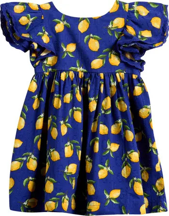 Kids' Lemon Print Angel Sleeve Cotton Jacquard Dress | Nordstrom