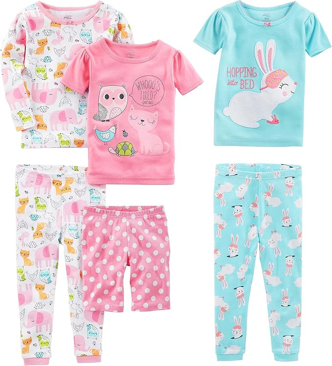 Simple Joys by Carter's Babies, Toddlers and Girls' 6-Piece Snug Fit Cotton Pajama Set | Amazon (US)