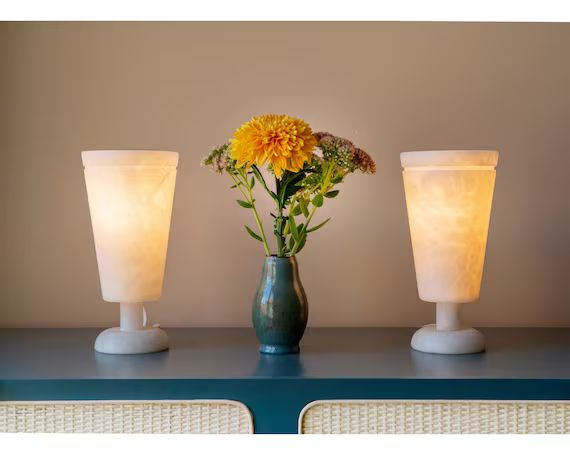 Set of 2 White Marble Lamps Mid Century Modern Stoneware - Etsy | Etsy (US)