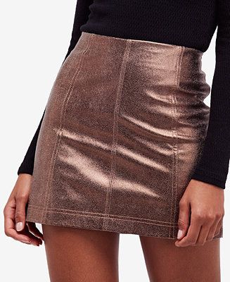 Free People Metallic Faux-Leather Mini Skirt | Macys (US)