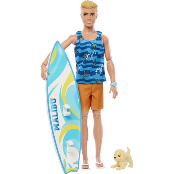 Ken Doll with Surfboard, Poseable Blonde Barbie Ken Beach Doll [Walmart Exclusive] | Walmart (US)
