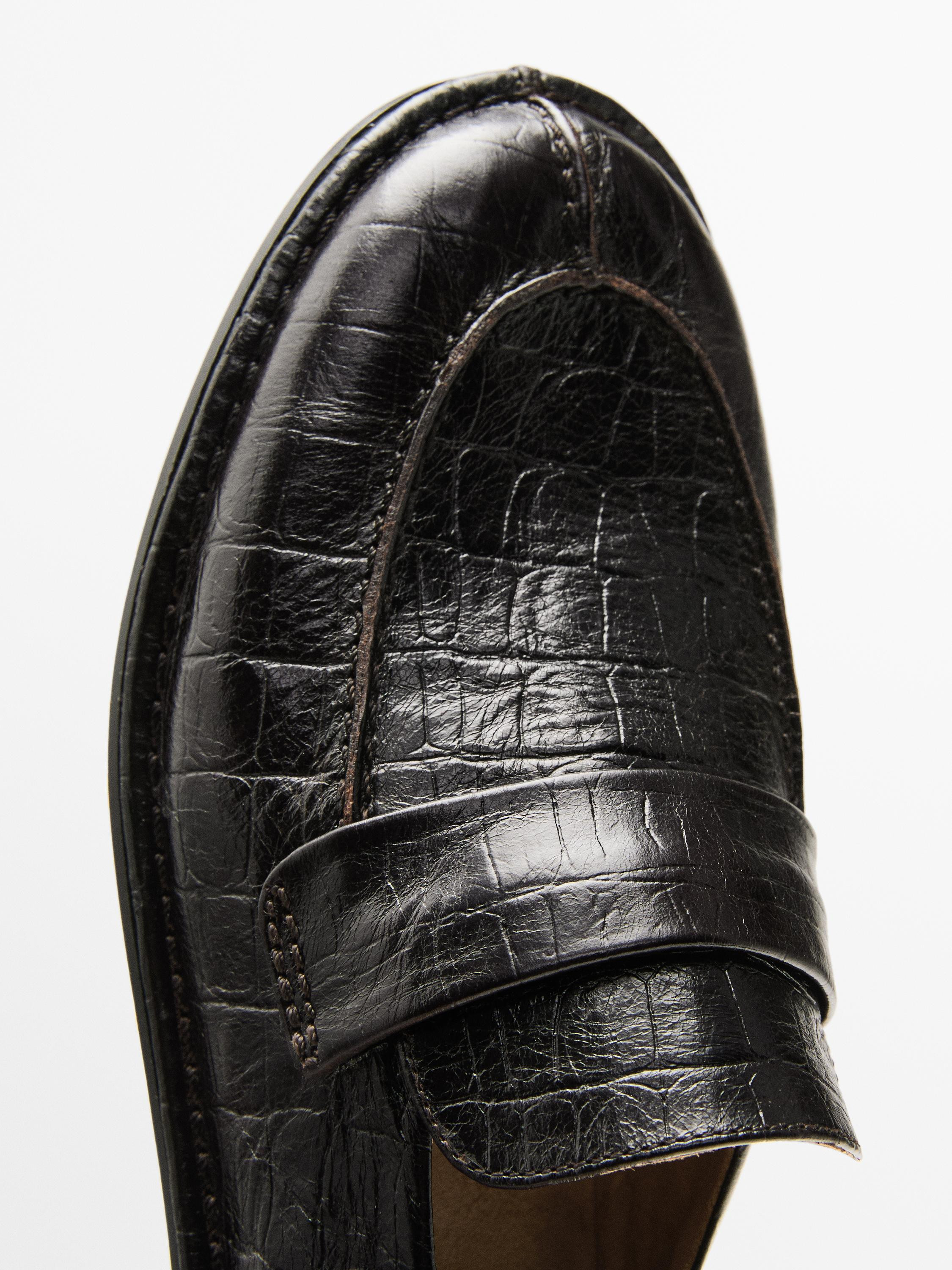 Mock croc embossed loafers | Massimo Dutti US