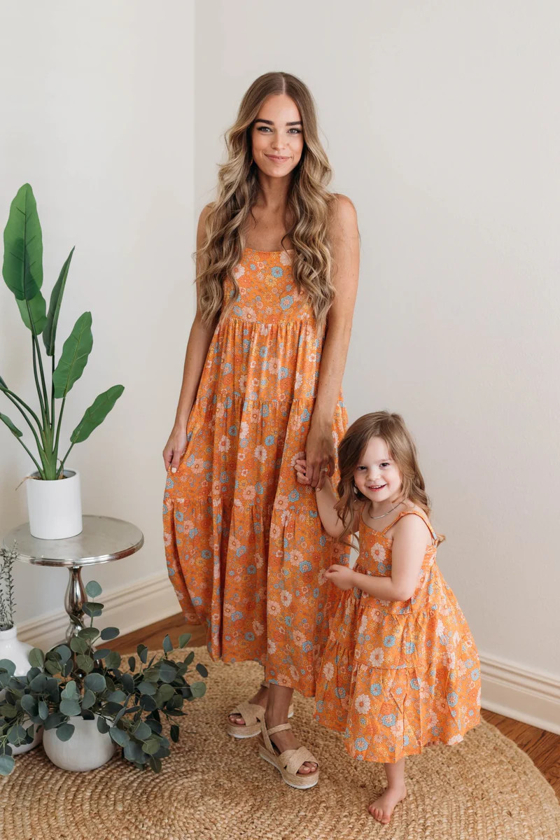 Sunburst Sunsets Orange Floral Maxi Dress | Pink Lily