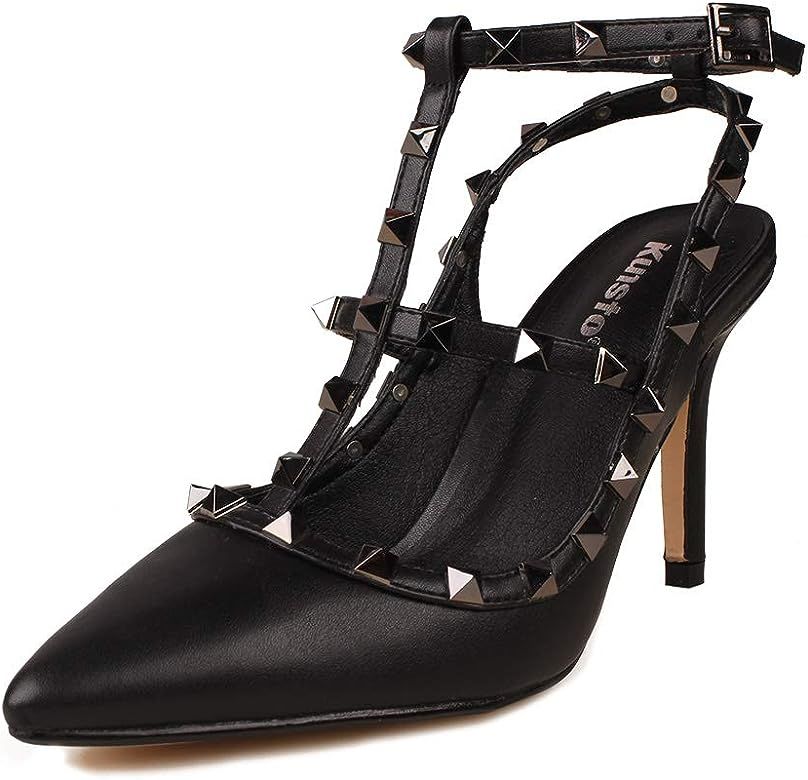 Studded Heel for Women Rivets Studded Strappy Pointy Toe Studs Heels Slingback Dress Party Sandal... | Amazon (US)