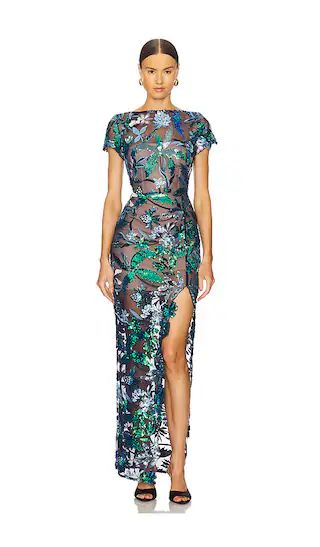 Zinna Embroidered Gown in Navy Multi | Revolve Clothing (Global)