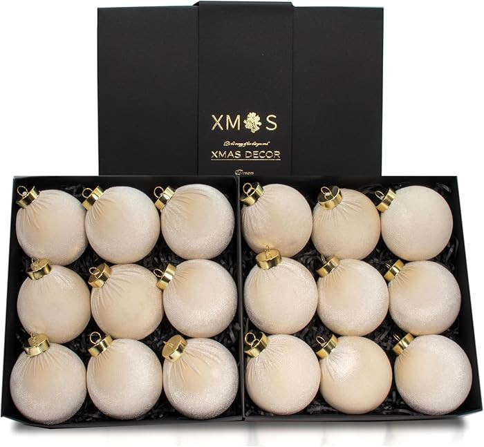 18PCS White Velvet Christmas Ornaments Set – Large Matte Flocked Shatterproof Baubles for Xmas ... | Amazon (US)