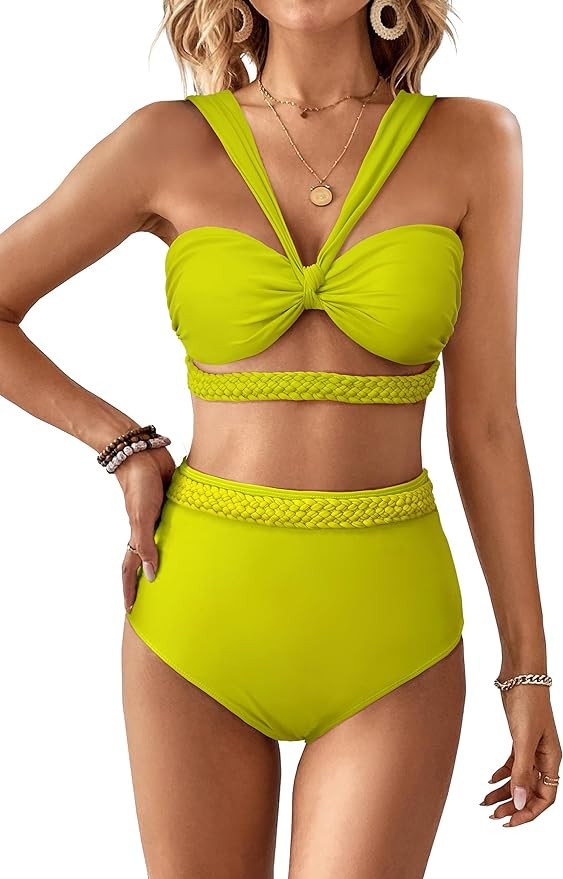 SPORLIKE SporlikeWomen High Waisted Bikini Braided Swimsuit Padded Bathing Suit | Amazon (US)