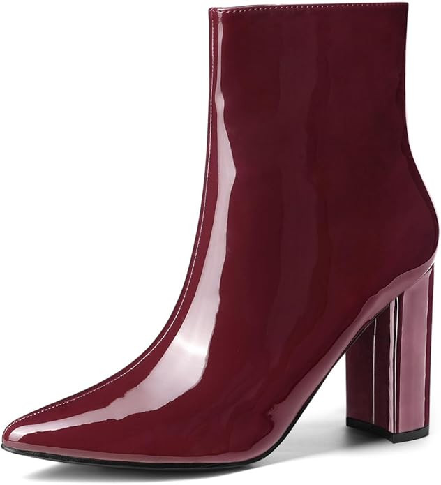 Allegra K Women's Chunky Heel Pointed Toe Zipper Ankle Boots | Amazon (US)