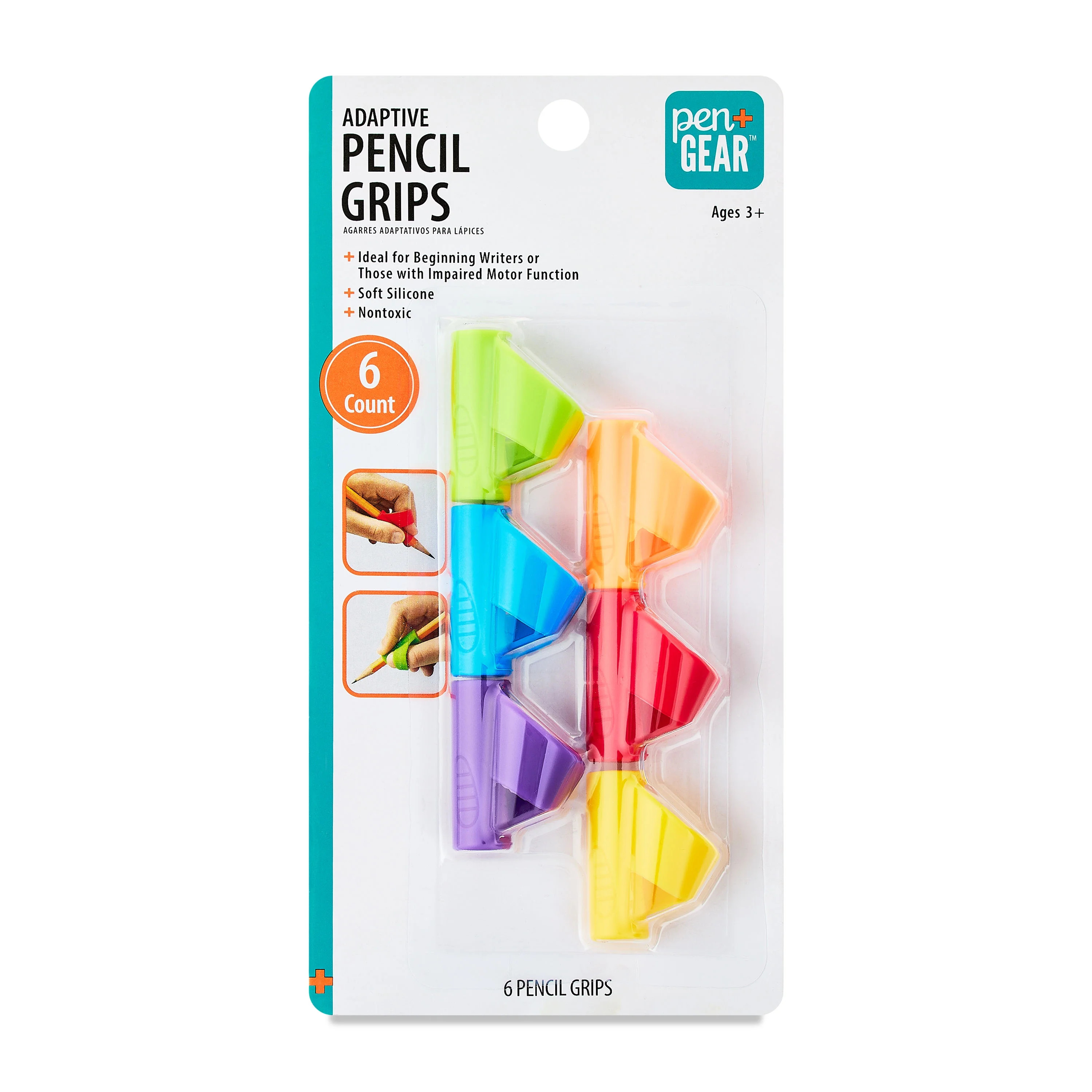 Pen+Gear Silicone Pencil Grip, Multicolor, 6 Count | Walmart (US)