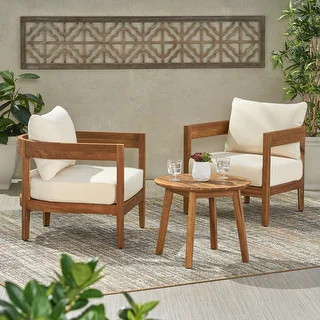 Brooklyn Outdoor Acacia Wood 2 Seater Chat Set with Cushions by Christopher Knight Home | Bed Bath & Beyond