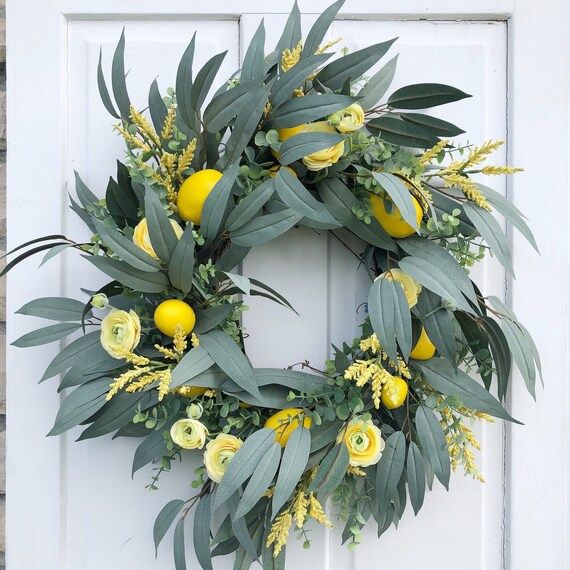 Lemon and Eucalyptus Spring Wreath for Front Door, Citrus Wreath | Etsy (US)