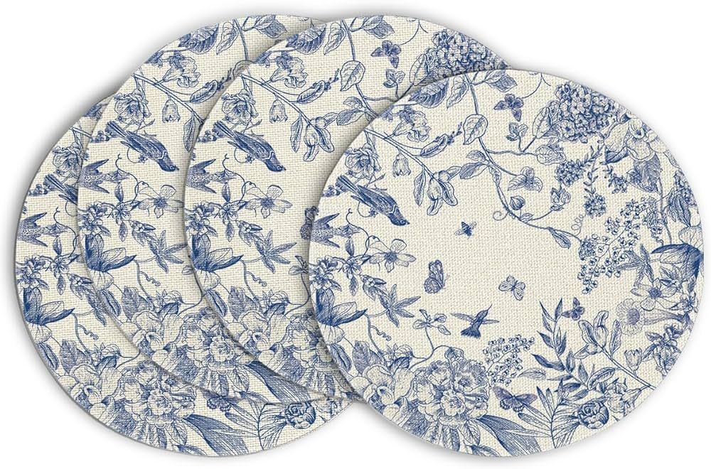 Artoid Mode Hydrangea Flowers Branches Chinoiserie Spring Placemats Set of 4, 14 Inch Round Table... | Amazon (US)