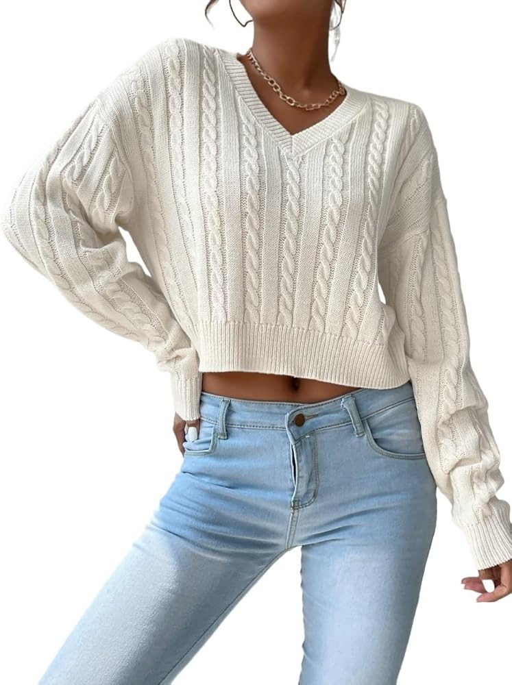 METOES Women's 2024 Casual Fall Sweaters Long Sleeve V-neck Knit Sweater | Amazon (US)