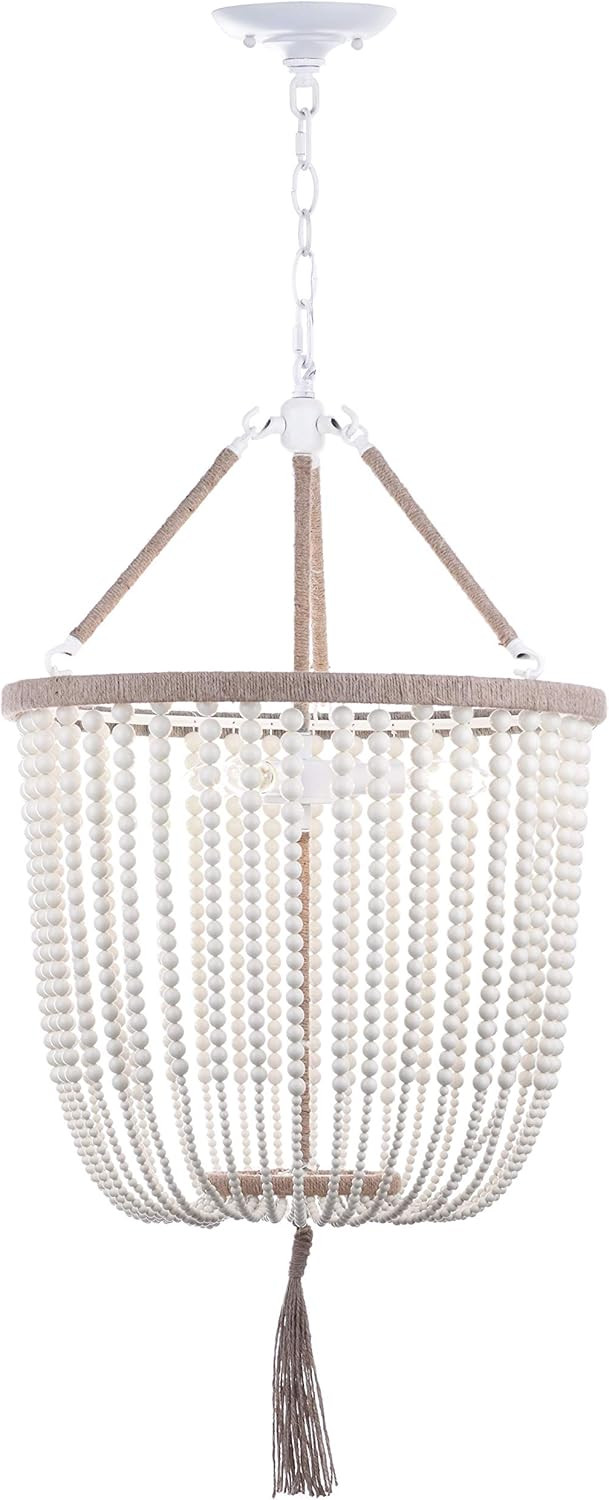 Safavieh Cream Collection Angie 3-Light 18" Adjustable Beaded Pendant | Amazon (US)