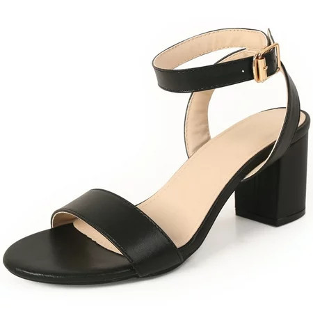 DADAWEN Women s Open Toe Sandals Chunky Heel Dress Shoes Ankle Strap Shoes Black Size 6.5 US | Walmart (US)