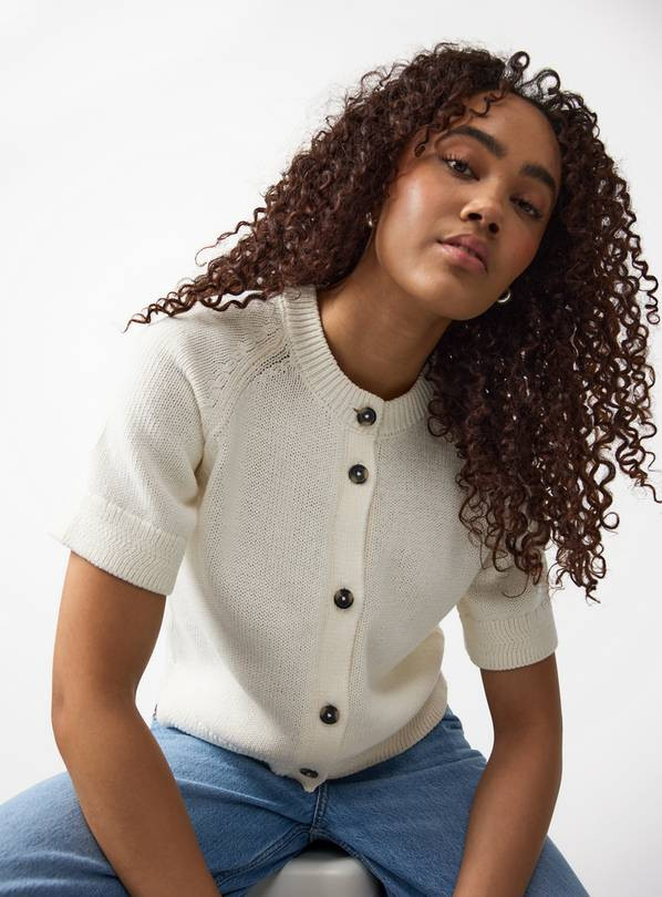 Cream Boxy Button Up Cardigan XS | Tu Clothing