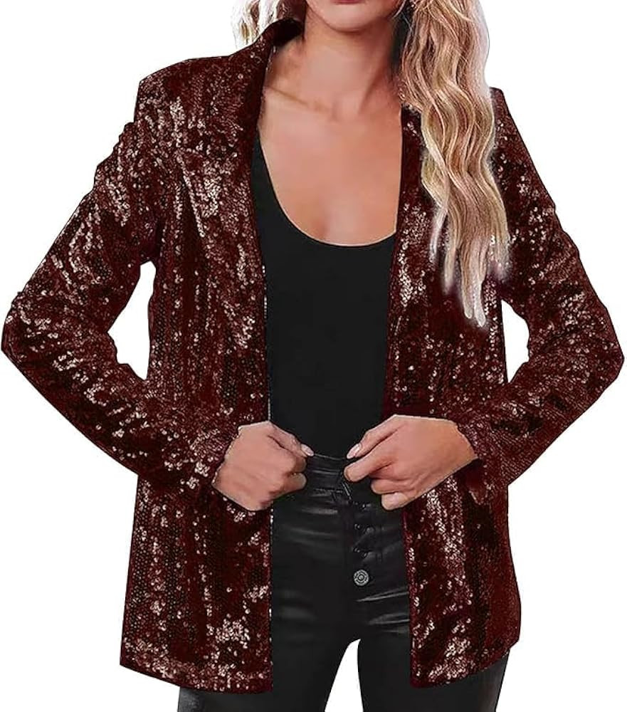Women's Sequin Blazer Party Lapel Collar, Event Wedding Long Sequin Blazer Jacket, Disco Sequin C... | Amazon (US)