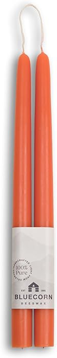 Bluecorn Beeswax Taper Candles, 100% Pure Natural Bees Wax, 12 Inch Pair, Orange Candlesticks, Un... | Amazon (US)
