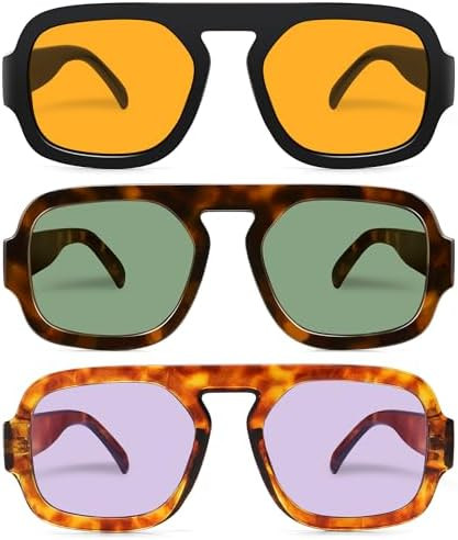 Retro Square Aviator Sunglasses for Women Men 70s Vintage style Shades Trendy Flat Top UV Protect... | Amazon (US)