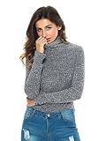 PERSUN Women's Dark Grey Turtleneck Long Sleeve Mixed Cable Knitted Bodysuit,Grey,Medium | Amazon (US)