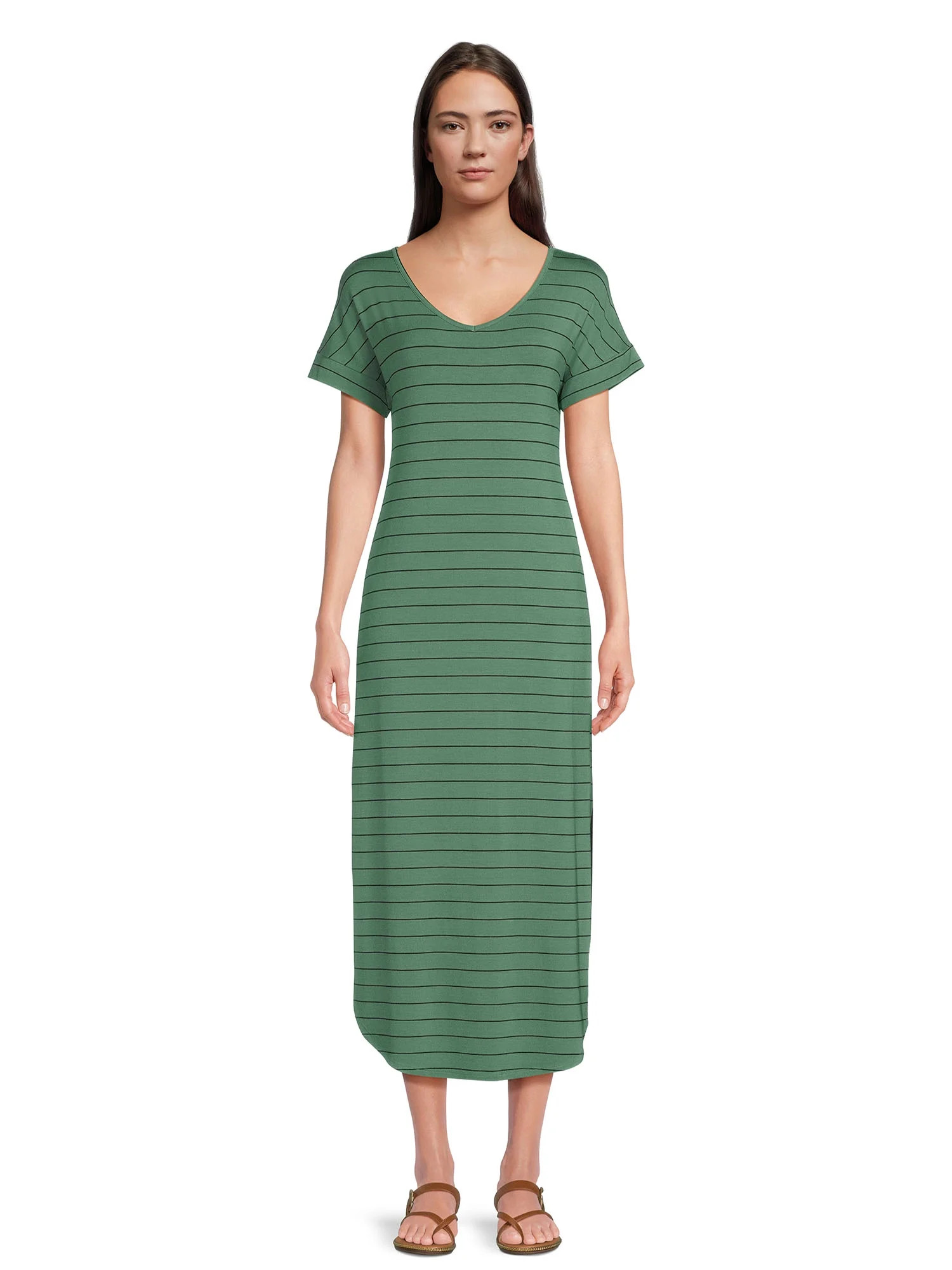 Time and Tru Women's Knit Maxi Dress with Short Sleeves, Sizes XS-XXXL | Walmart (US)