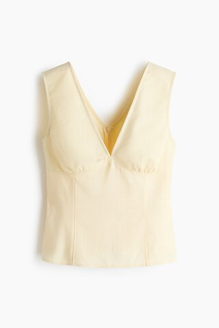 H & M - Linen-Blend Tie-Back Top - Pale Yellow | H&M (US + CA)