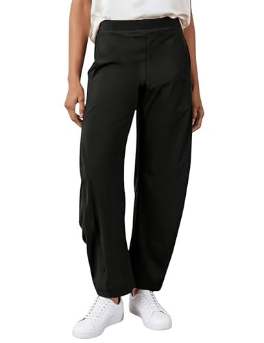 SeekMe Women's Cotton Linen Pants Barrel Leg Palazzo Elastic Waist Casual Capri for Beach Vacation (0033-Black-L) | Amazon (US)